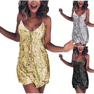 Женская сексуальная юбка без рукавов с блестками и V-образным вырезом, юбка на подтяжках, летние юбки для женщин
