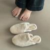 Замша с юбкой, женские пушистые туфли на плоской подошве, французский нежный ветер осенью и зимой, простая повседневная одежда, универсальные пушистые тапочки с открытой пяткой