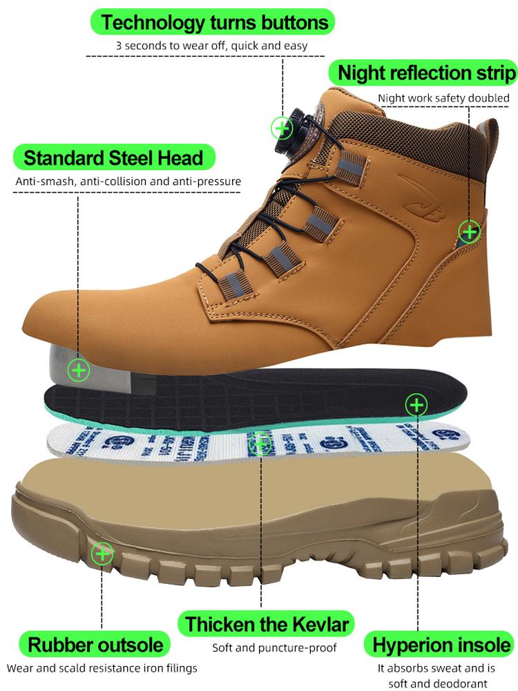 Fashion Waterproof Work Boots Steel Toe Shoes Men Safety Shoes Rotating Buttons Male Boots Plus Size 48 Puncture-Proof Protective Shoes