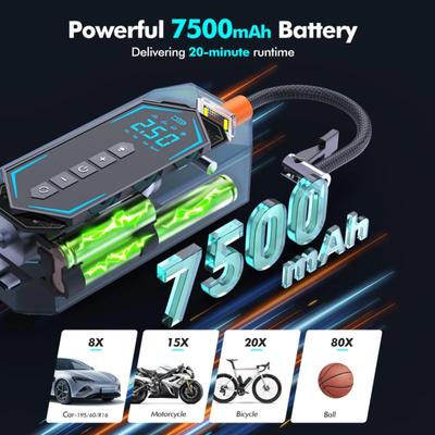 Портативный автомобильный насос для шин, мощный интеллектуальный цифровой насос для накачивания мотоциклетных велосипедных мячей, воздушный компрессор с кабелем постоянного тока 12 В