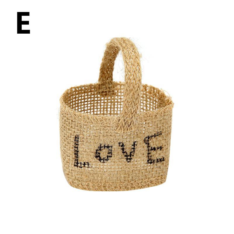 1PC Gift Bag Party Burlap Storage Basket Linen Handle Baby Shower Lace Wedding Ceremony Flower Basket Table Decoration