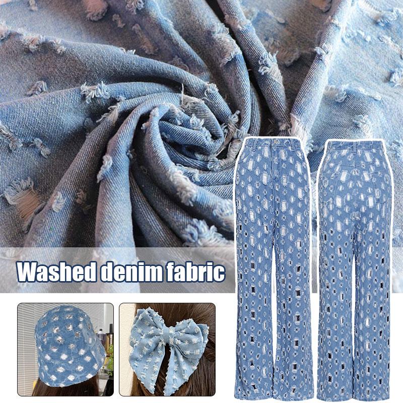 Винтажная синяя джинсовая ткань с прорезанными отверстиями для пошива брюк, курток, блейзеров, модная джинсовая ткань, материал для пошива одежды своими руками