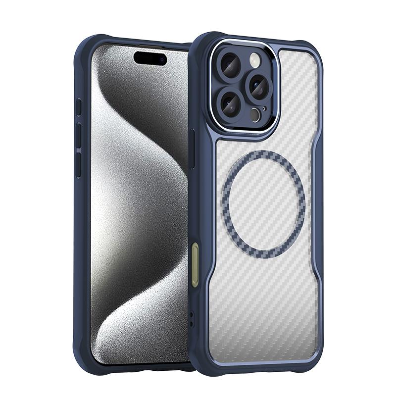KEYSION Противоударный чехол MagSafe для iPhone 16 Pro Max 16 Plus 15 14 Pro Защита камеры Чехол для телефона с текстурой из углеродного волокна