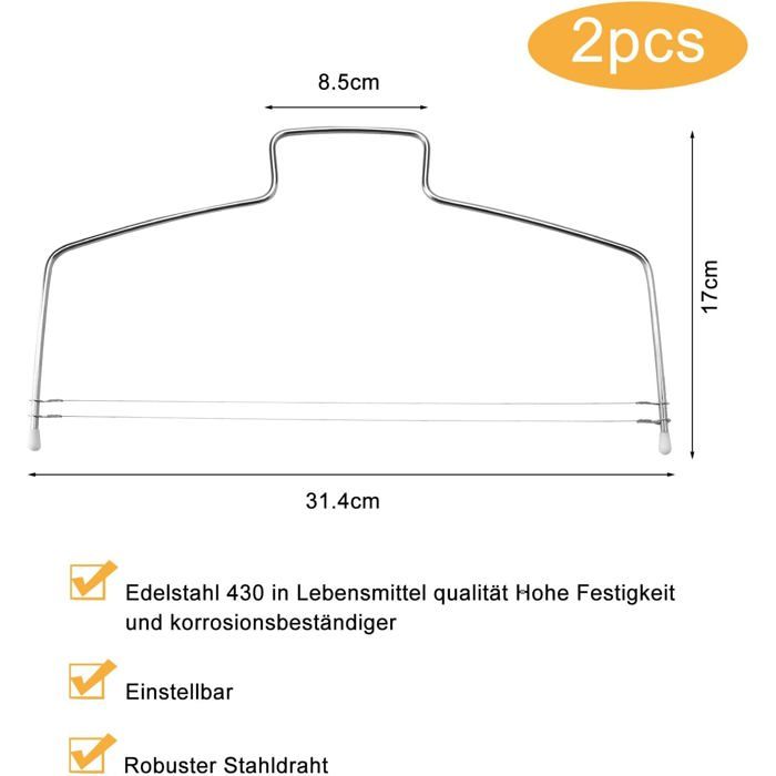 Coupe-gâteau - HAWUJ - 2 pièces réglables - Acier inoxydable - 8 niveaux - Fils dentelés