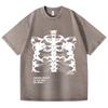 Retro Washed Vintage T-shirt Women Streetwear Blsack Tops Skeleton Print Grunge Gothic Oversized T-shirt Streetwear Women's T-shirt