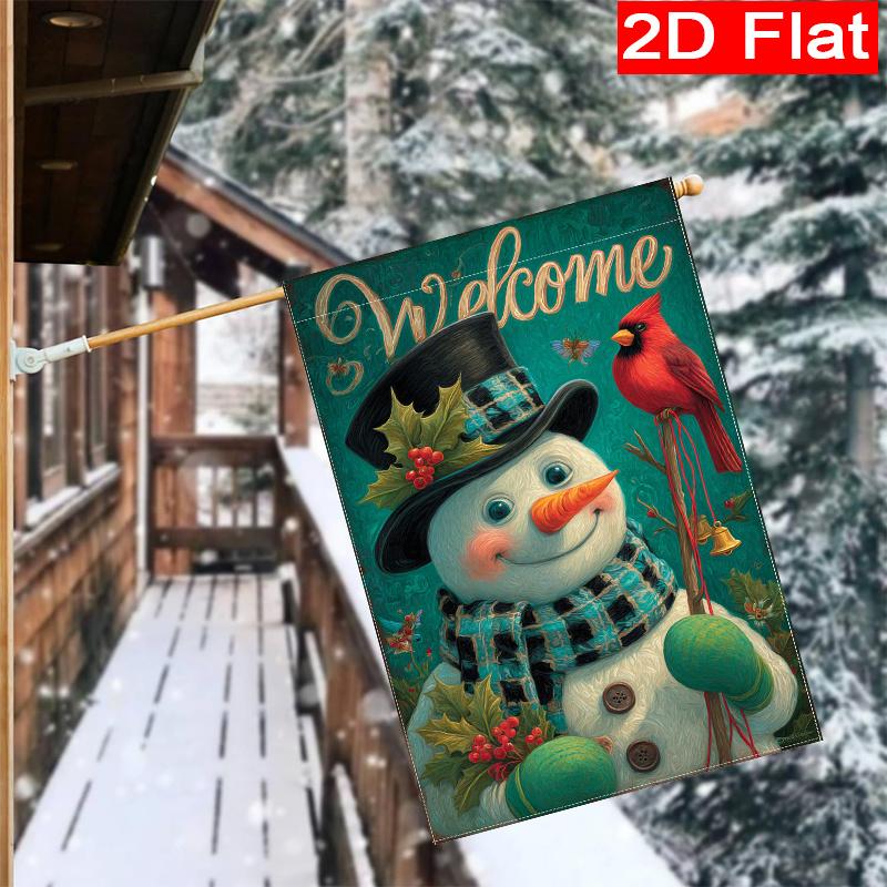 2D Flat - 2D Flat - 2D Flat Christmas Checkered Snowman Red Robbing Mockingbird Garden Flag - 4-28X40 Inch Outdoor Garden Flag, Double-Sided Home Deco