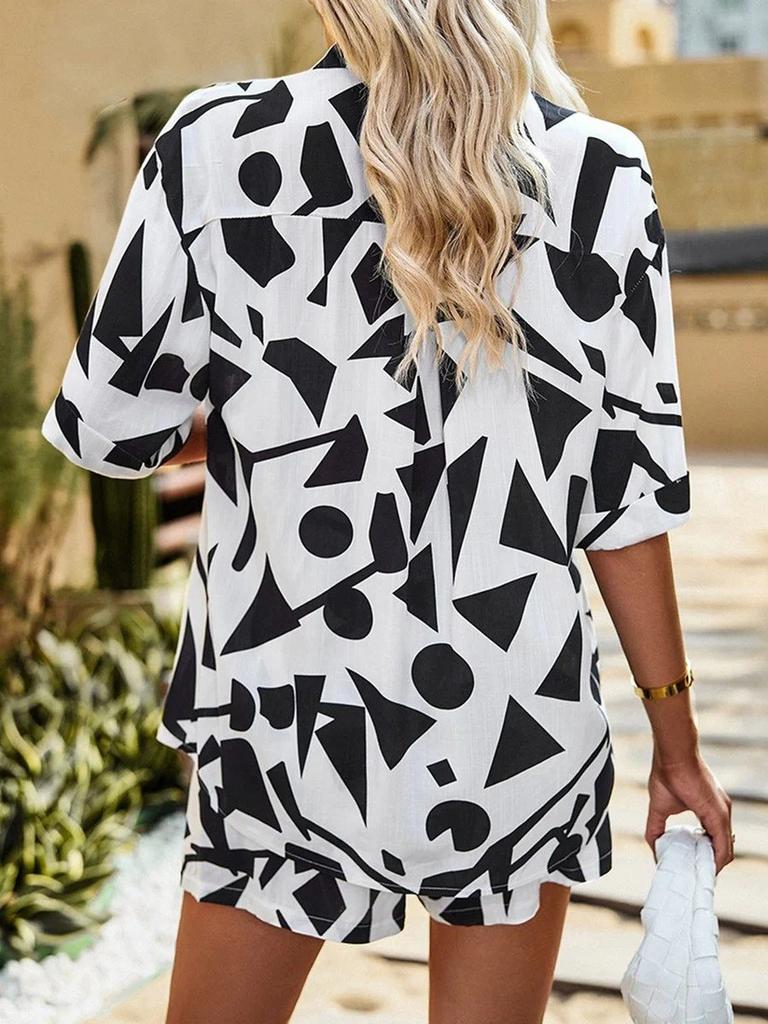 Fashion Women's Casual Printed Short Sleeve V-neck Jumpsuit