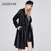 JAZZEVAR Женское осенне-зимнее новое двубортное пальто длиной до колена 2021, свободная ветровка, кожаное пальто