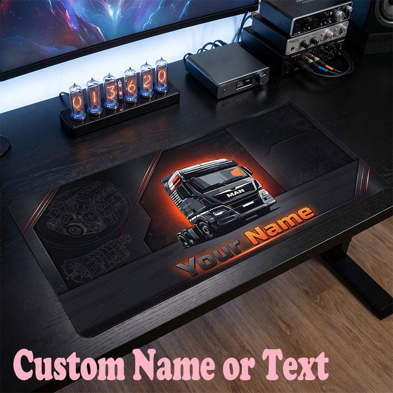 MAN Truck Customized Name Text Mouse Pad, Large Desk Mouse Mat Personalized Home Office Present
