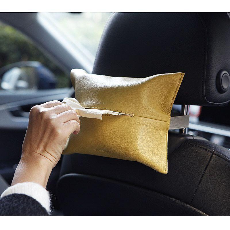 Premium Genuine Leather Car Tissue Box Hanging Style Center Console Lightweight Luxury Auto Accessory