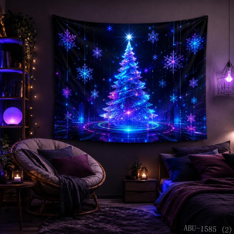 Blue Purple Ice Crystal Christmas Tree Halo Christmas Tapestry Background Hanging Cloth Living Room Room Decoration