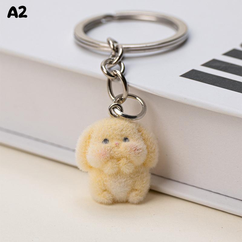 Resin Flocking Cute Three-Dimensional Bunny Keychain Pendant, Car Keychain Pendant, Bag Pendant, Accessory Batch
