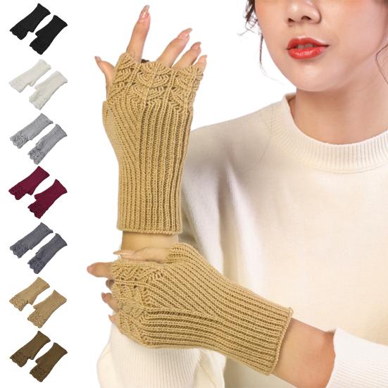 1 пара перчаток для вязания, однотонные, короткие перчатки с половиной пальцев, утолщенные, теплые, удобные, нескользящие перчатки