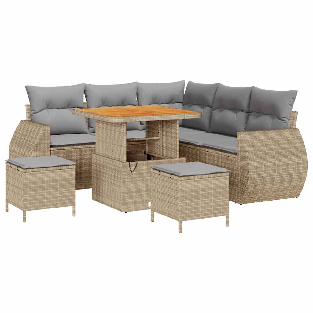 8 Piece Beige and Light Grey Garden Sofa Set with Cushions