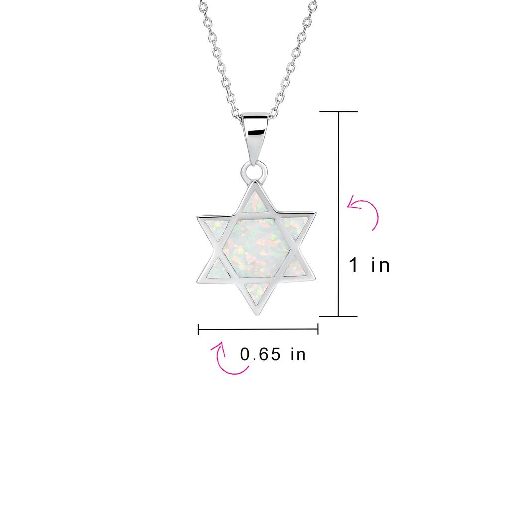 Ханука Маген Иудаика инкрустация Созданный Белый Опал Звезда Давида кулон ожерелье для Бат Мицвы для женщин стерлингового серебра подростков. .925