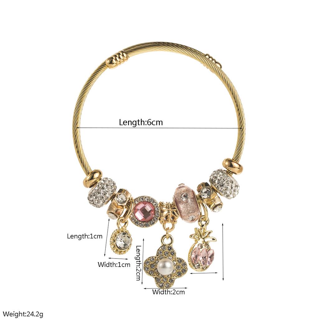 Мода Универсальный Жемчужный Инкрустированный Цветок Ананас Аксессуары Подвеска Браслет Невыцветающий Парный Браслет