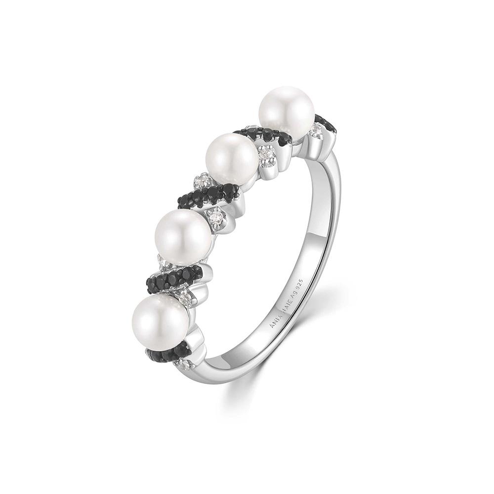 Ania Haie Two-Tone Sparkle Twist Shell Pearl 925 Silver Ring R069-02T