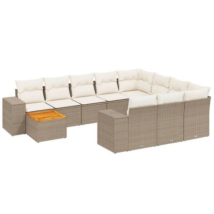 VidaXL Salon de Jardin avec Coussins 11 pcs, Canapés de Terrasse, Ensemble de Meubles de Patio, Mobilier d'Extérieur, Beige 3225631