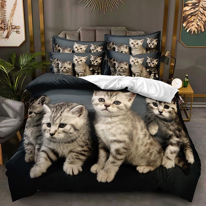 Комплект постельного белья с 3D-принтом животных, пододеяльник на пуху кошки или собаки, 2/3 предмета, пододеяльник для детей и взрослых, роскошное мягкое покрывало