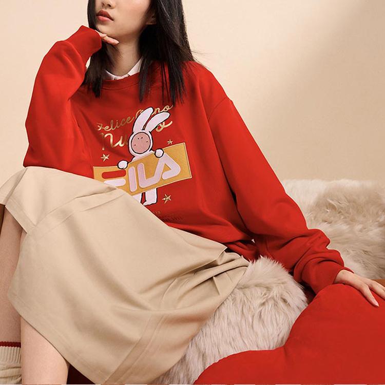 Fila CNY X Кролик Буэр Свитшоты Унисекс Красный Круглый Вырез Средняя Обычная Посадка F11U319202F-RD