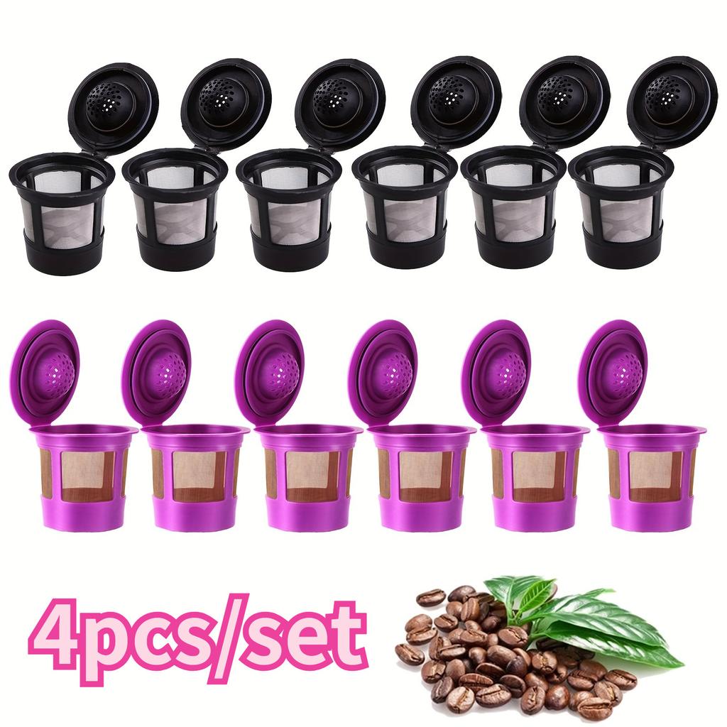 Reusable K Cups 4-Pack: Universal Fit for Keurig 1.0/2.0 & Mini Plus. Eco-Friendly & Built-In Filter.