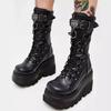 Women's 2022 Large Size Punk Style Mid-Tube Wedge Heel Knight Boots