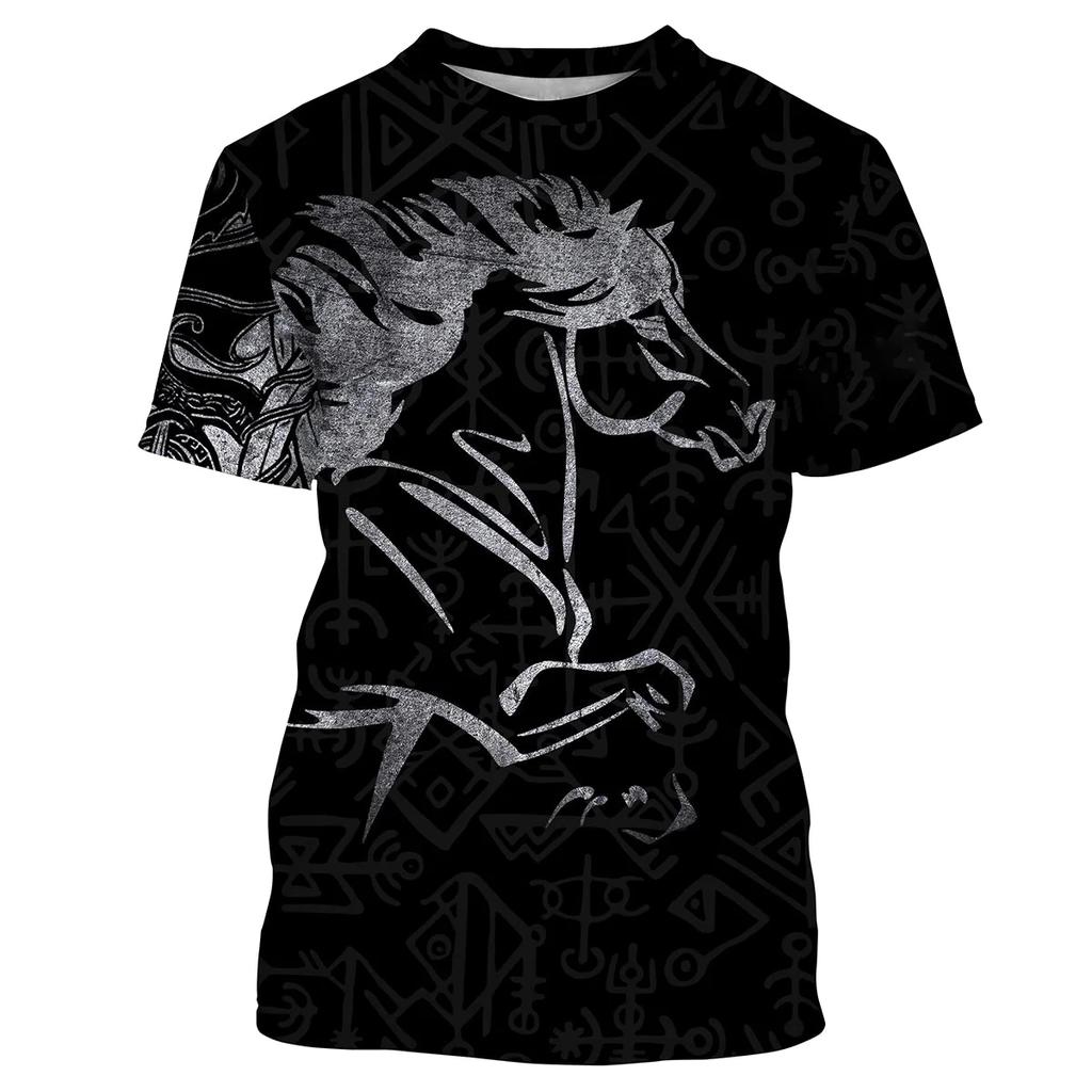 2024 Men's Short Sleeve T-shirt 3D Horse Pattern Printing Top Round Neck Short Sleeve Men's Summer T-shirt Top S-5XL