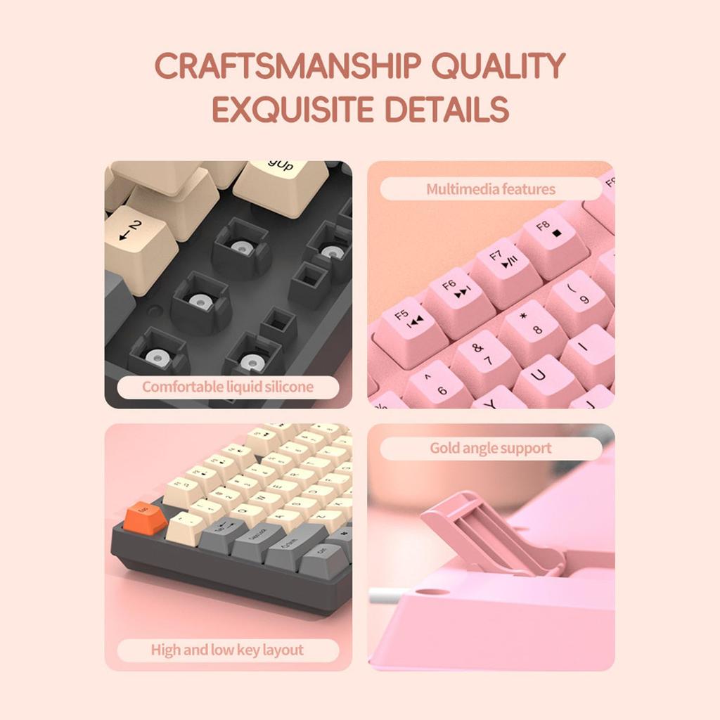 104-Key USB Wired Keyboard, Cute Gaming Keyboard with Vibrant Tri-Color Keycaps, 12 Multimedia Function Keys for OS X (PINK)