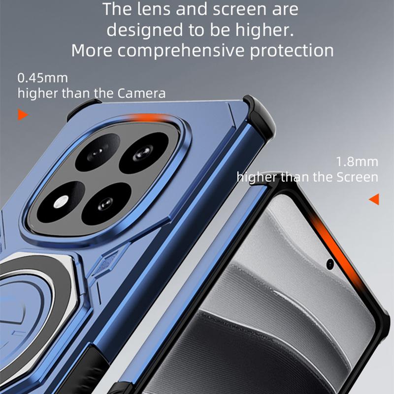 KEYSION Противоударный магнитный чехол для Redmi Note 14 Pro+ 5G с вертикальной металлической кольцевой подставкой для просмотра в реальном времени, задняя крышка для телефона Xiaomi POCO X7 5G