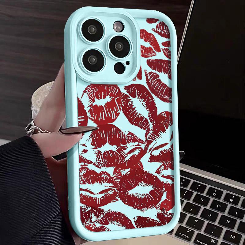 Модный мягкий чехол для телефона с принтом красных губ TPU для iPhone 16 Pro Max 15 Plus 14 Pro 13 12 11 XR XS 8 7, защита объектива, противоударный матовый бампер