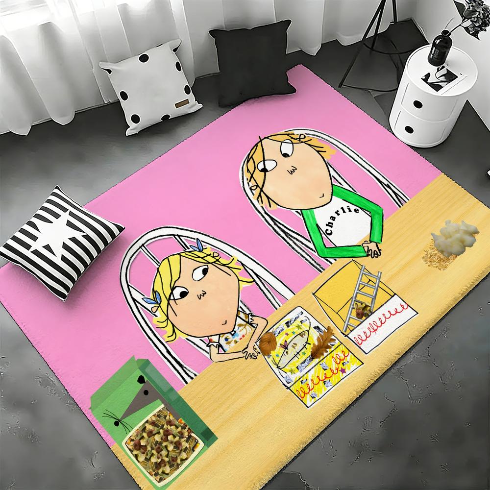 C-Charlie and Lola anime Floor Mat Bedroom Living Room Flannel Door Mat Non-Slip Home Decor
