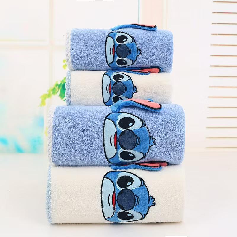 Набор банных полотенец из кораллового флиса с вышивкой персонажей Stitch - Толстые, Мягкие, Быстросохнущие, Очень Большие и Впитывающие для Пар