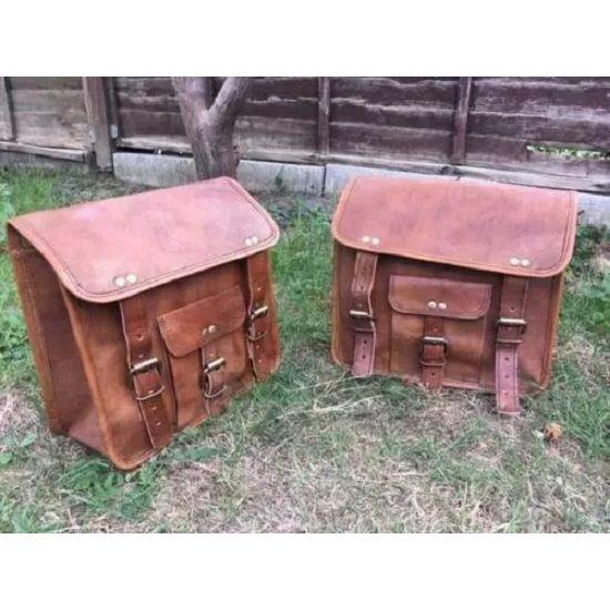 Motorcycle Saddlebags Pouch Brown Leather Two Side Saddle Panniers 2 Bags New