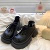 British Style Platform Versatile Thick Heel Heightening Single Shoes Brown Retro Lace-up Small Leather Shoes Women's Autumn 2024 New Models