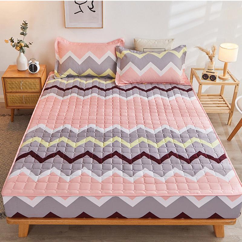 Thicken Quilted Bedspread Elastic Sheets Cotton Soft Bedding Sheet Mattress Cover Non-slip Sheet Dust Cover Fitted Sheet Mattress Topper