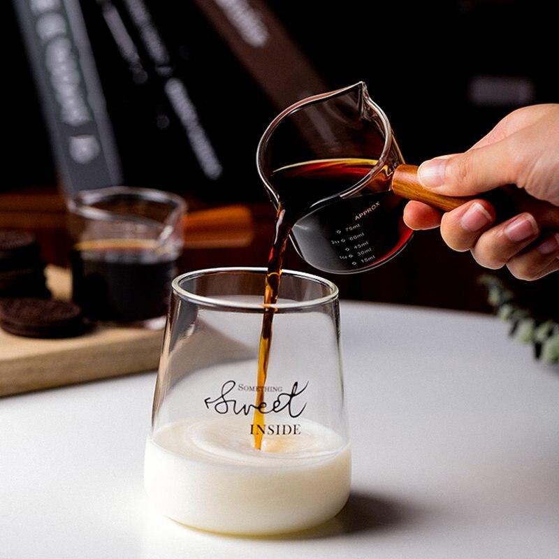 Title Measuring Cup Concentrated Coffee Glass Double Mouth Bottle Coffee Shares Pot Wooden Handle Glass Small Milk