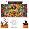 A colorful Mexican Day of the Dead flower and candle decorated garage door banner, polyester, suitable for Halloween