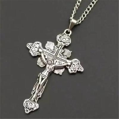Винтажный серебристый крест Христа Иисуса, ожерелье для женщин и мужчин, христианский крест, духовная защита, ювелирные изделия, подарки