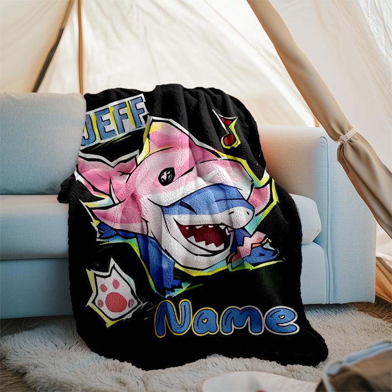 Personalized Custom Name Blanket - Jeff the Land Shark Print Design,Blanket for Sofa,Bed,Travel,Camping - Soft and Warm, Great Gift