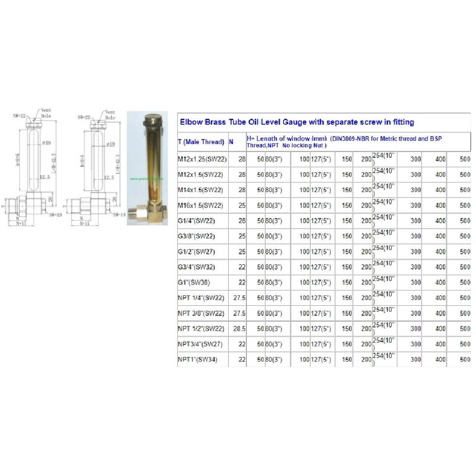 L-80mm Male Thread L-Shape Brass Oil Liquid Level Indicator Gauge for pump