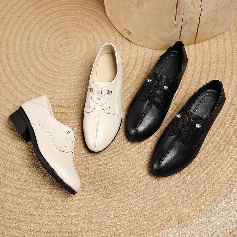 Женская обувь, женская обувь из натуральной кожи в британском стиле на шнуровке, нескользящая повседневная обувь для мам, женская обувь