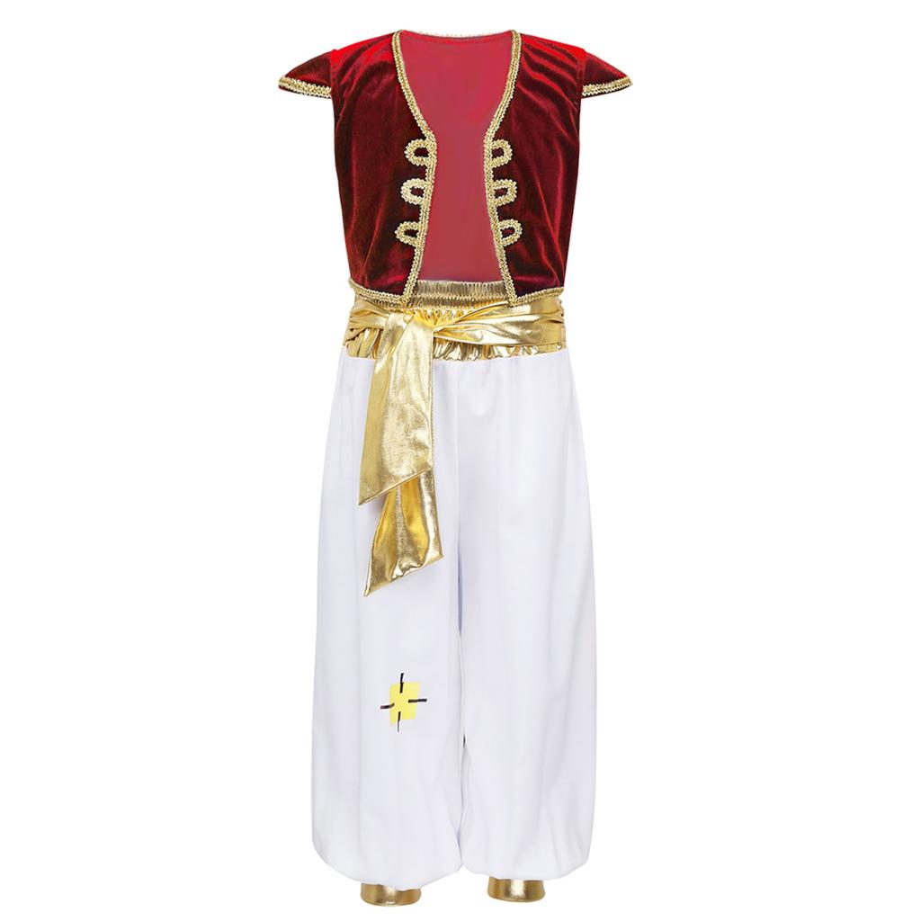 Kids Boys Arabian Prince Costumes Cap Sleeves Vest Waistcoat with Pants Set for Halloween Carnival Cosplay Theme Party