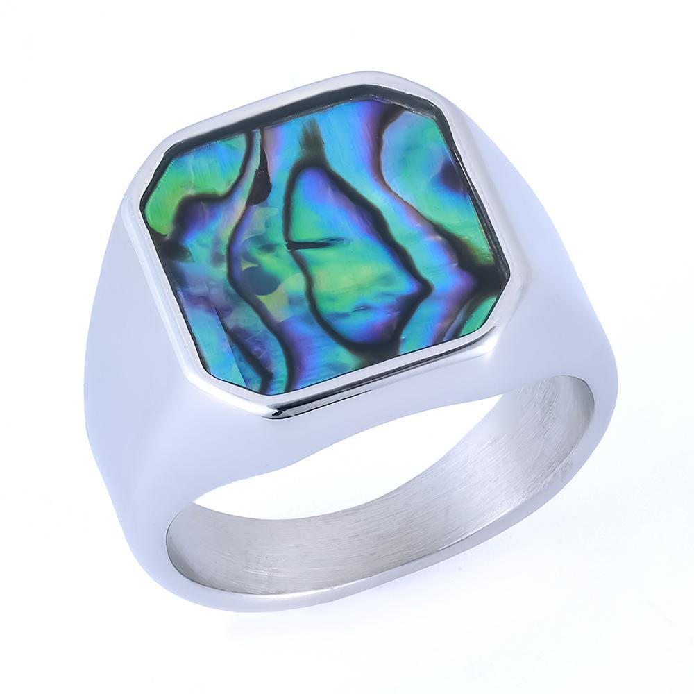 Персонализированное мужское модное мужское кольцо из эпоксидной смолы с раковиной абалона из нержавеющей стали, не тускнеющая бижутерия