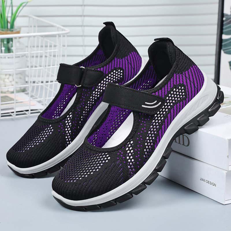 Shoes Women's Summer Mesh Walking Shoes Flying Weave Breathable Middle-aged and Elderly Mother Shoes Velcro Women's Shoes Lazy Casual Shoes