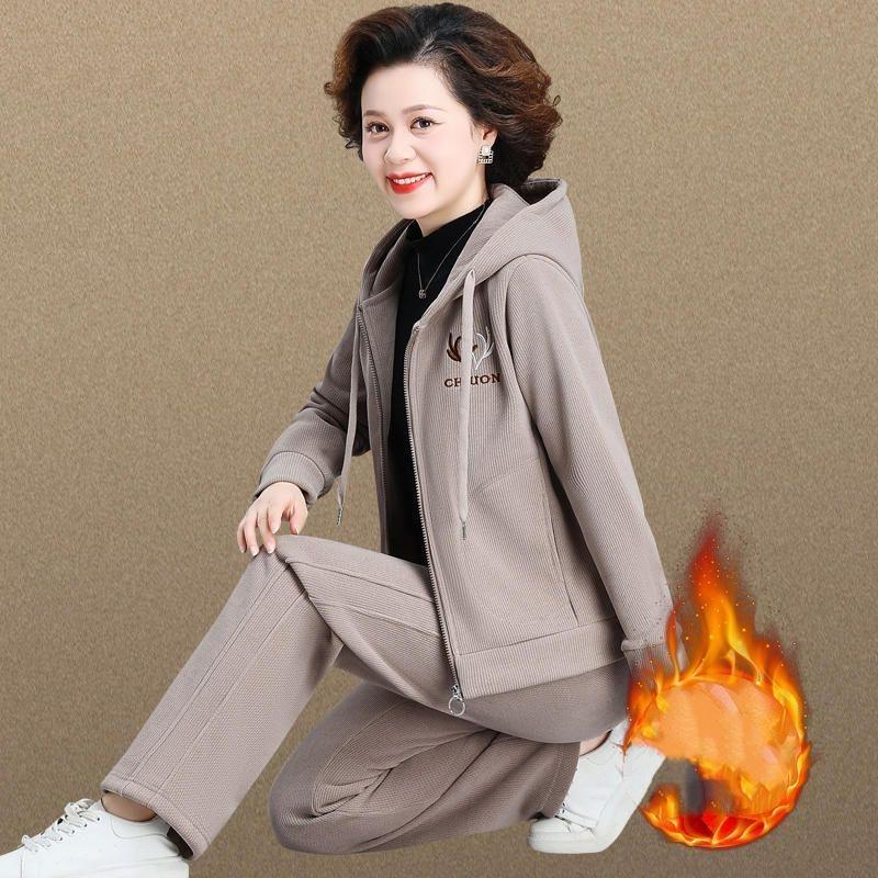 Плюшевая Толстая Куртка Повседневный Западный Стиль Женский Свитер Спортивный Костюм Осень и Зима Костюм-Двойка