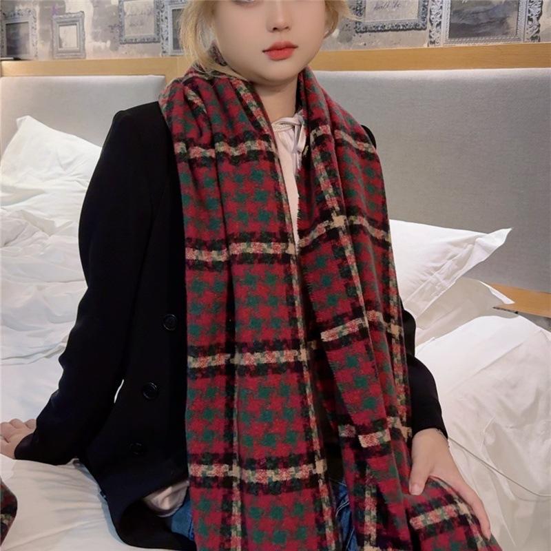 New Korean Version of Glutinous Rice Camouflage Plaid Scarf Ins Autumn and Winter Korean Version Versatile Student Shawl