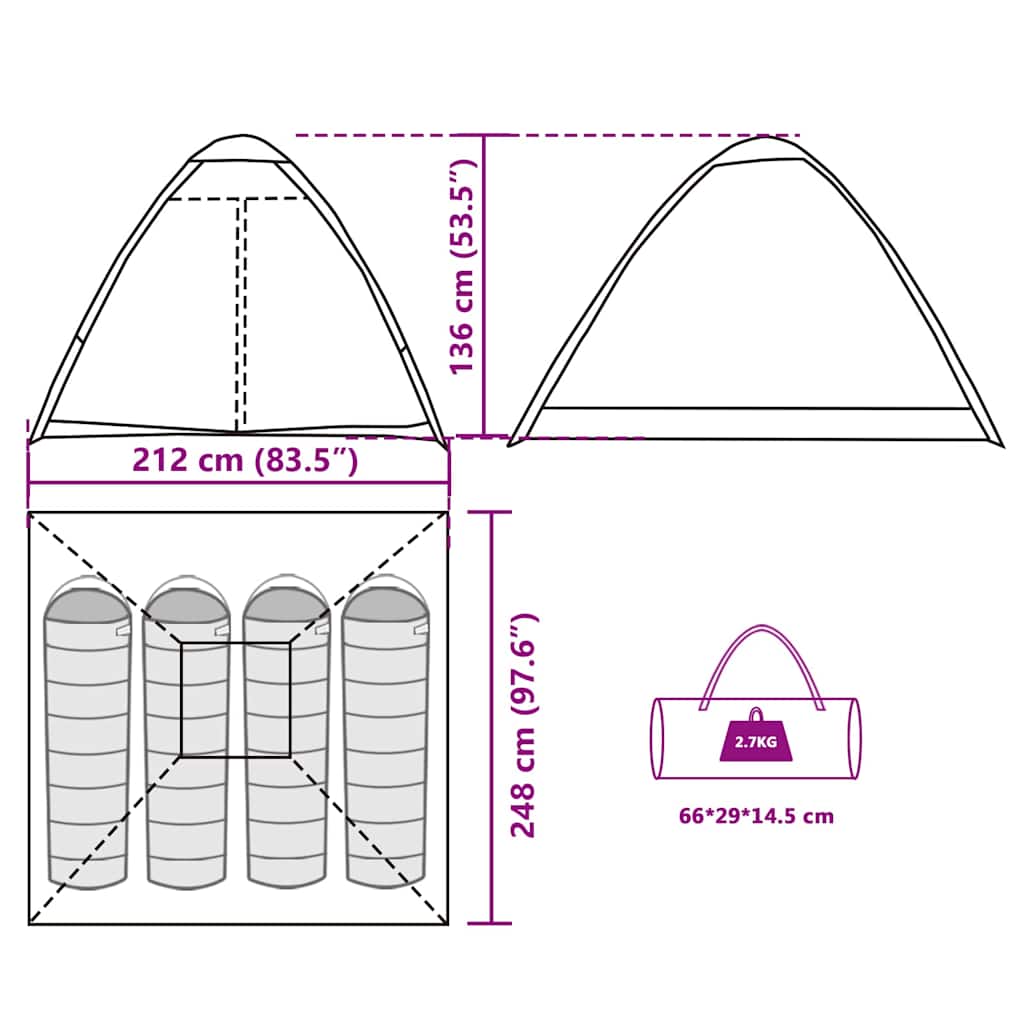 Dome Camping Tent for 4 Persons Brown Waterproof