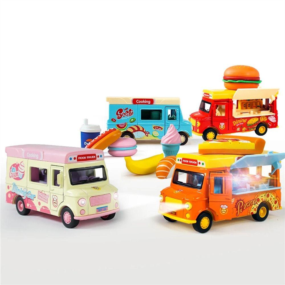 Bright Colors Ice Cream Car Model with Music Light Pull Back Car Food Truck Toy  Children Gift