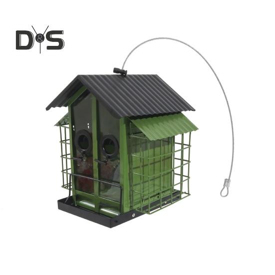 Birds Feeder for Outdoors Hanging Metal Mix Seeds Feeder with Double Suet Cage Outside Wild Birds Feeder for Garden Backyard Decor