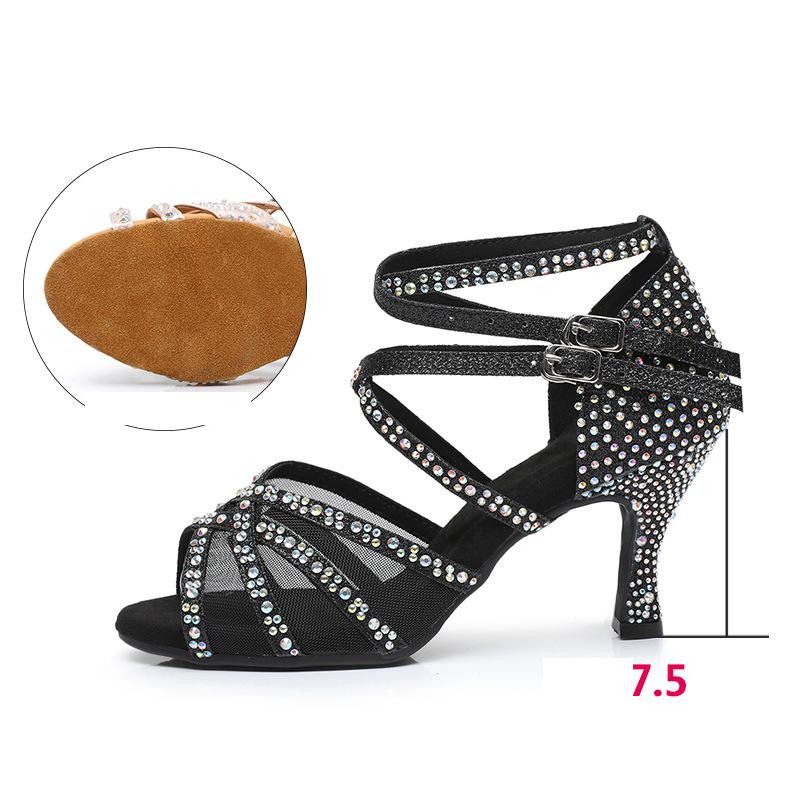 Летние женские туфли на высоком каблуке для латинских танцев, танцевальная обувь для латиноамериканских танцев сальса, черные блестящие туфли для бальных танцев для девочек и женщин